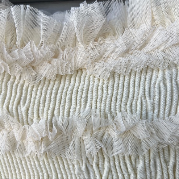 Mele E Pere Boho Ruffle Crop Top Sheer Long Sleeve Women’s Size S Cream - Picture 4 of 11